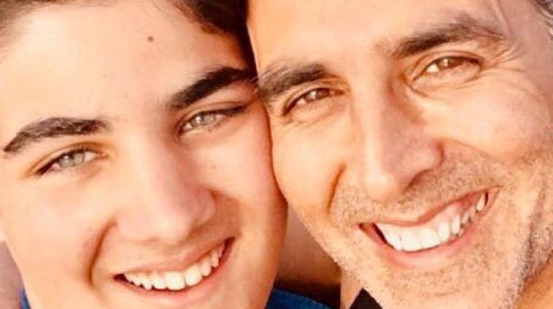 Akshay Kumar with his Aarav. (Coutesy: Twitter) Akshay Kumar with his Aarav. (Coutesy: Twitter)