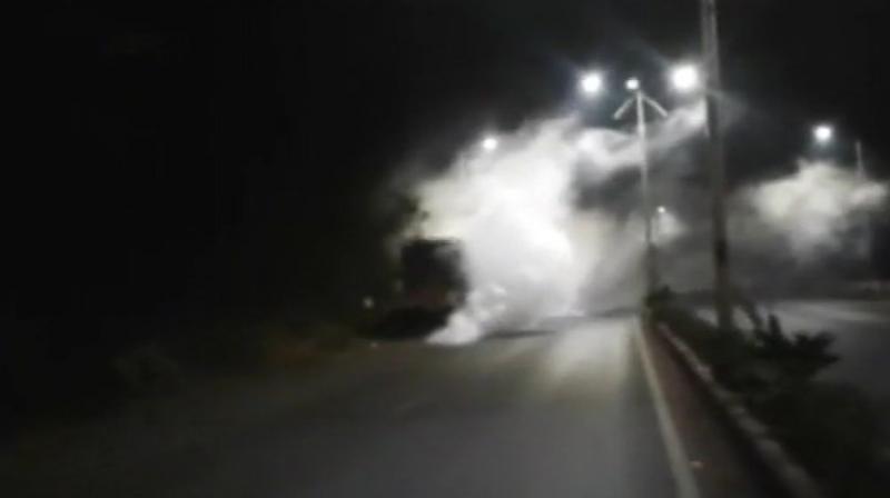 The incident occurred around 2.45 am when the tanker carrying ammonia from Mormugao Port Trust to Zuari Industries Limited, both located in Vasco, overturned at the highway and gas started leaking from it. (Photo: ANI/Twitter) The incident occurred around 2.45 am when the tanker carrying ammonia from Mormugao Port Trust to Zuari Industries Limited, both located in Vasco, overturned at the highway and gas started leaking from it. (Photo: ANI/Twitter)