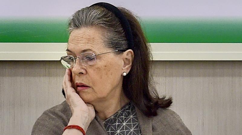 Congress President Sonia Gandhi during the Congress Working Committee (CWC) meeting to discuss the prevailing situation in northeast Delhi, at AICC headquarters in New Delhi on Wednesday. PTI photo