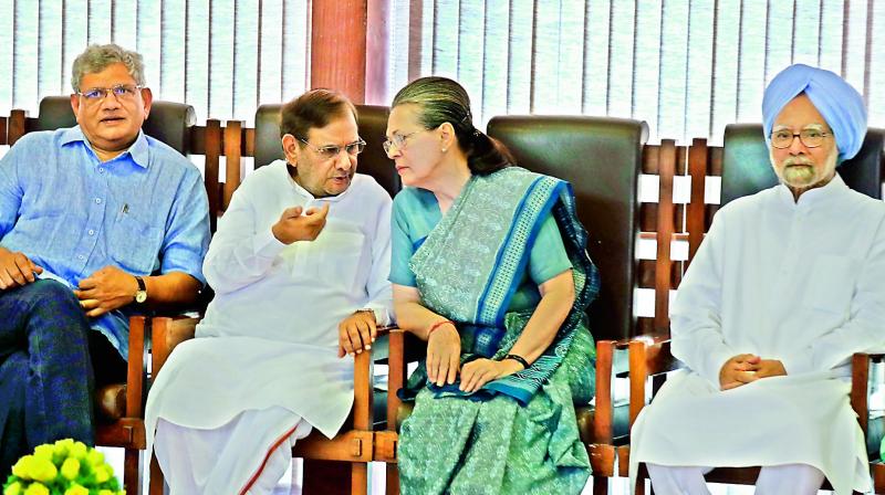 Congress chief Sonia Gandhi chairing a meeting of the opposition leaders in New Delhi on Friday. (Photo: PTI) Congress chief Sonia Gandhi chairing a meeting of the opposition leaders in New Delhi on Friday. (Photo: PTI)