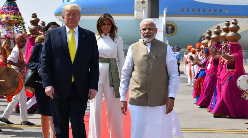 U.SPresident Donald Trump and First Lady Melania Trump welcomed by PM Narendra Modi