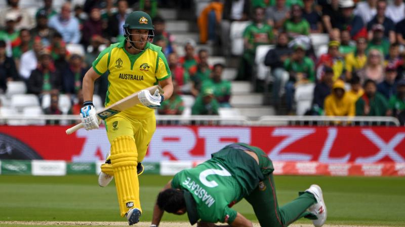 David Warner, dropped at backward point when on 10, smashed 166 and featured in a 121-run opening stand with skipper Aaron Finch (53) to lay the foundation for Australia’s imposing total of 381-5. (Photo: AFP) David Warner, dropped at backward point when on 10, smashed 166 and featured in a 121-run opening stand with skipper Aaron Finch (53) to lay the foundation for Australia’s imposing total of 381-5. (Photo: AFP)