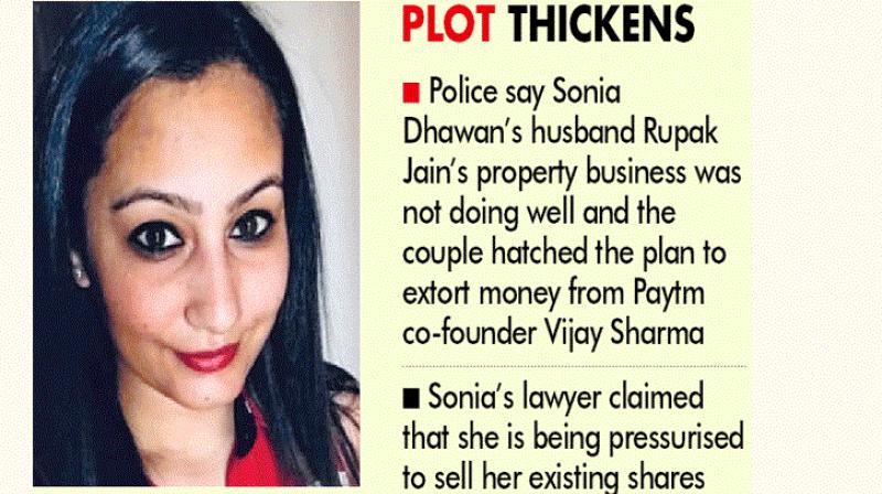 Sonia Dhawan, saying she plotted the extortion to buy a house worth Rs 4 crore in Delhi. Sonia Dhawan, saying she plotted the extortion to buy a house worth Rs 4 crore in Delhi.