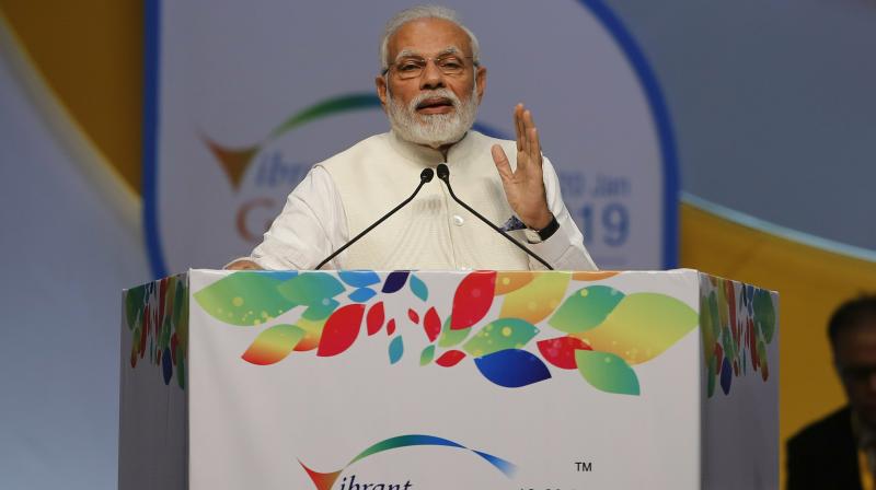 Prime Minister Narendra Modi speaks during the inauguration of the 9th Vibrant Gujarat Global Summit (VGGS) in Gandhinagar on Friday. (Photo: PTI) Prime Minister Narendra Modi speaks during the inauguration of the 9th Vibrant Gujarat Global Summit (VGGS) in Gandhinagar on Friday. (Photo: PTI)