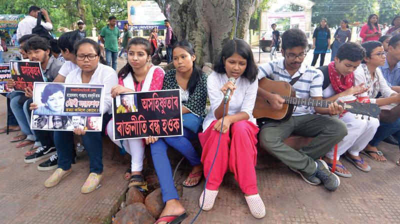 Students stage a demonstration to protest against the killing of journalist Gauri Lankesh, in Guwahati (Photo: PTI) Students stage a demonstration to protest against the killing of journalist Gauri Lankesh, in Guwahati (Photo: PTI)