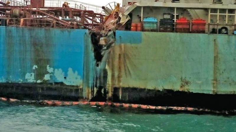 MT Maple, carrying LPG, and MT Dawn Kanchipuram, carrying crude oil, collided at around 4 am at Ennore port on Saturday. Port officials, however, denied spilling of oil or any casualty. (Photo: File) MT Maple, carrying LPG, and MT Dawn Kanchipuram, carrying crude oil, collided at around 4 am at Ennore port on Saturday. Port officials, however, denied spilling of oil or any casualty. (Photo: File)