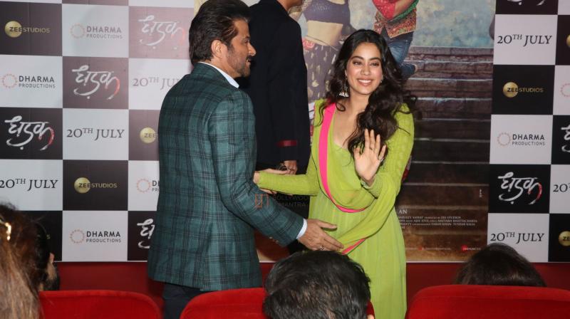 Janhvi and Anil Kapoor at 'Dhadak' trailer launch. Janhvi and Anil Kapoor at 'Dhadak' trailer launch.