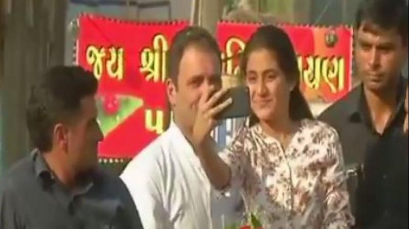 The girl, identified as Mantsha Ibrahim Sheth, a class 10 student, said Rahul Gandhi obliged after she requested him for a selfie. (Photo: Screengrab/ANI) The girl, identified as Mantsha Ibrahim Sheth, a class 10 student, said Rahul Gandhi obliged after she requested him for a selfie. (Photo: Screengrab/ANI)