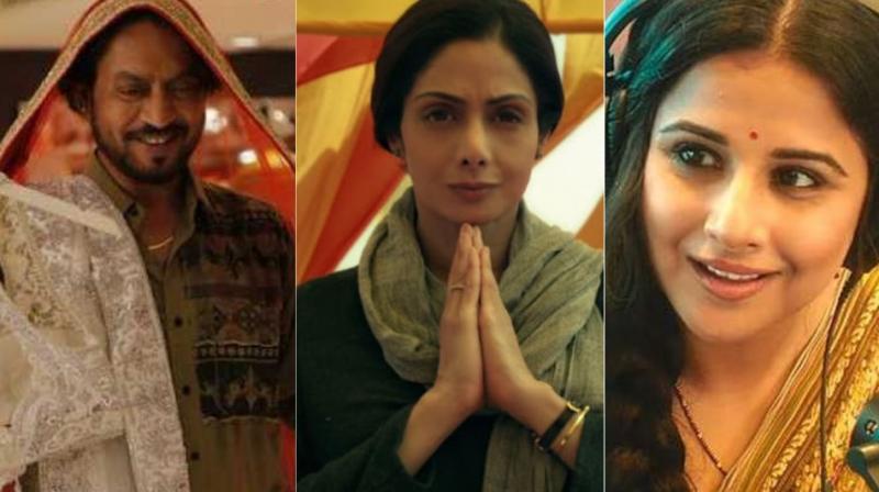 Irrfan Khan in ‘Hindi Medium’, Sridevi in ‘Mom’ and Vidya Balan in ‘Tumhari Sulu.’ Irrfan Khan in ‘Hindi Medium’, Sridevi in ‘Mom’ and Vidya Balan in ‘Tumhari Sulu.’