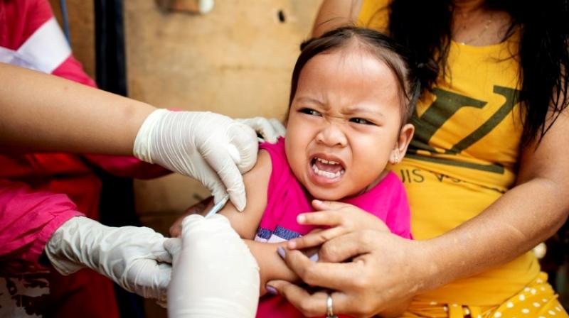 A child reacts during a Philippine Read Cross Measles Outbreak Vaccination Response in Manila on February 16, 2019. (Photo: AFP) A child reacts during a Philippine Read Cross Measles Outbreak Vaccination Response in Manila on February 16, 2019. (Photo: AFP)