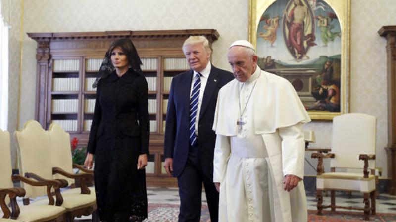 US President Donald Trump and first lady Melania Trump meet Pope Francis, Wednesday, May 24, 2017, at the Vatican. (Photo: AP) US President Donald Trump and first lady Melania Trump meet Pope Francis, Wednesday, May 24, 2017, at the Vatican. (Photo: AP)