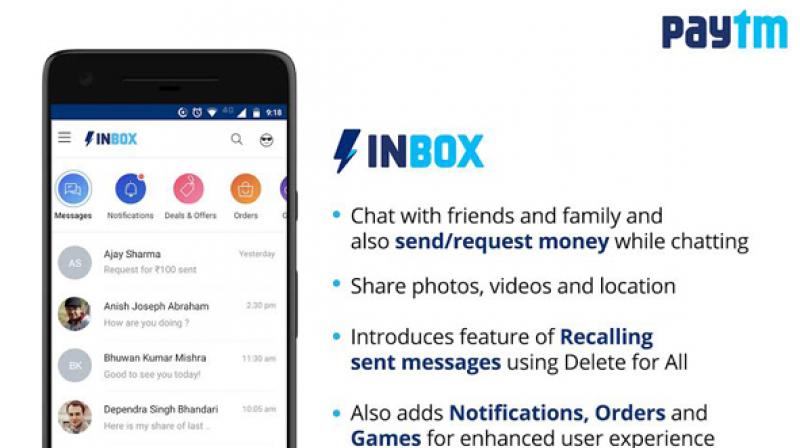 Paytm on Friday launched 'Inbox', a messaging service that will allow consumers to chat with friends and family, and send and request money at the same time. (Photo: ANI) Paytm on Friday launched 'Inbox', a messaging service that will allow consumers to chat with friends and family, and send and request money at the same time. (Photo: ANI)