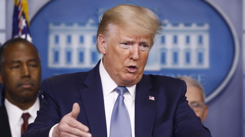 President Donald Trump speaks during a coronavirus task force briefing at the White House. AP Photo President Donald Trump speaks during a coronavirus task force briefing at the White House. AP Photo