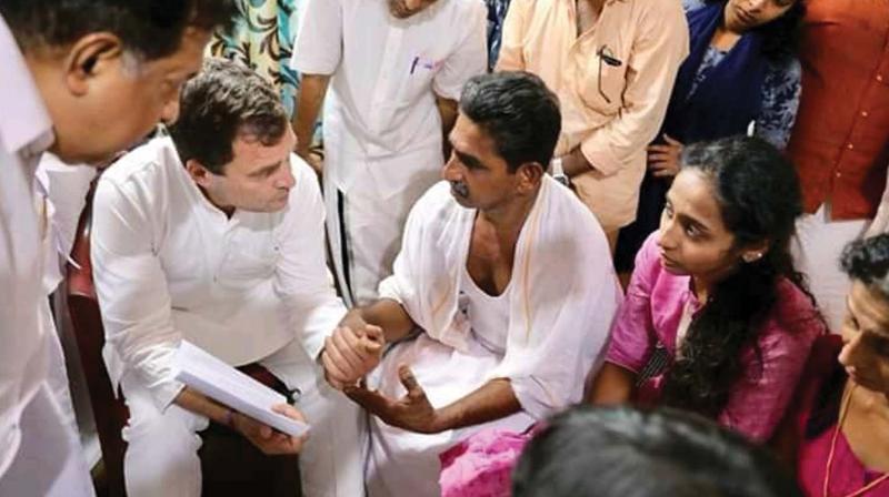 Congress president Rahul Gandhi visits the families of slain Youth Congress workers Sarath Lal and Kripesh in Periya in Kasargod on Thursday. (DC) Congress president Rahul Gandhi visits the families of slain Youth Congress workers Sarath Lal and Kripesh in Periya in Kasargod on Thursday. (DC)
