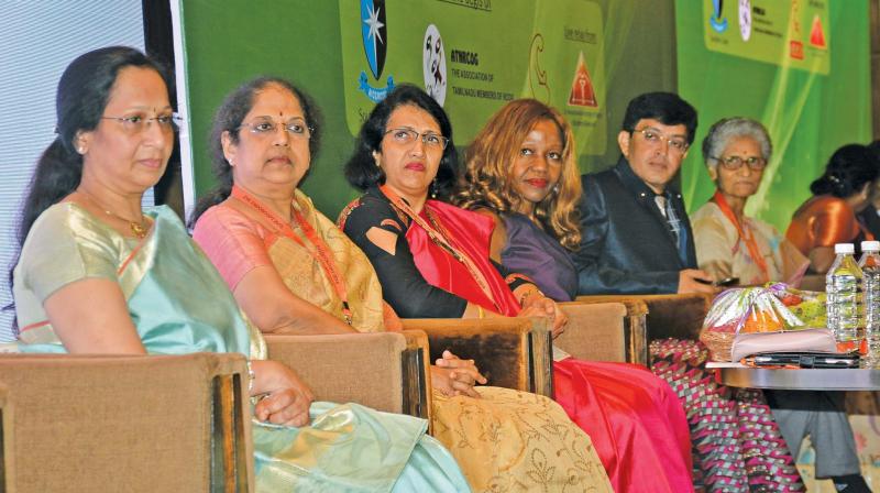 (From left) Organising secretary Dr Sumana Manohar, scientific chair Dr Jaishree Gajaraj A, Org. chairperson Dr Rekha Kurian, guest of honour Dr Adeola Olaitan and chief guest former health secretary J. Radhakrishnan at the inaugural function of Eve Endoscopy 2019 at a city hotel on Saturday. —DC (From left) Organising secretary Dr Sumana Manohar, scientific chair Dr Jaishree Gajaraj A, Org. chairperson Dr Rekha Kurian, guest of honour Dr Adeola Olaitan and chief guest former health secretary J. Radhakrishnan at the inaugural function of Eve Endoscopy 2019 at a city hotel on Saturday. —DC