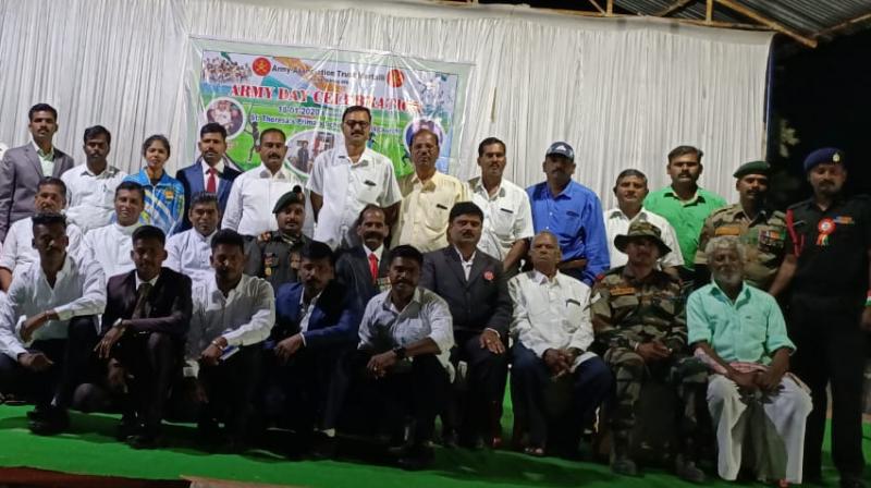 Serving and retired Army men from Matallai village in Chamarajanagar district of Karnataka during the recent Army Day celebrations held in the village.