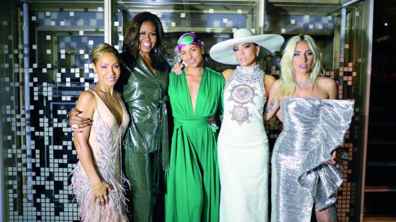 Jada Pinkett Smith, Michelle Obama, Alicia Keys, Jennifer Lopez and Lady Gaga. Jada Pinkett Smith, Michelle Obama, Alicia Keys, Jennifer Lopez and Lady Gaga.