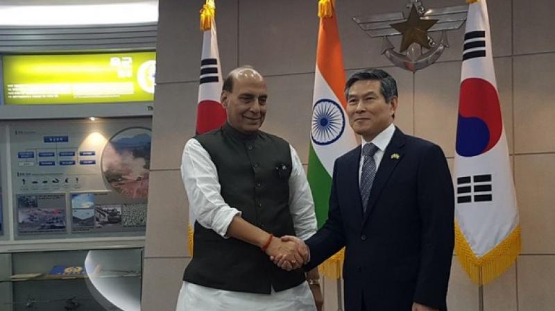 Singh is currently on a three-day visit to South Korea since Wednesday with an aim to intensify bilateral defence and security relations. (Photo: ANI) Singh is currently on a three-day visit to South Korea since Wednesday with an aim to intensify bilateral defence and security relations. (Photo: ANI)
