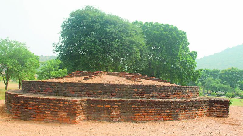 The ancient Buddhist sthupa reconstructed at Anupu on the hill of Nagarjunakonda on an island of Krishna river. (Photo: DC) The ancient Buddhist sthupa reconstructed at Anupu on the hill of Nagarjunakonda on an island of Krishna river. (Photo: DC)