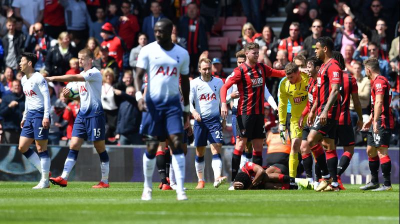Son Heung-min was first to be sent off for pushing Jefferson Lerma just before halftime with Juan Foyth shown a straight red card for a studs-up tackle on Jack Simpson two minutes after coming on at the interval. (Photo: AFP) Son Heung-min was first to be sent off for pushing Jefferson Lerma just before halftime with Juan Foyth shown a straight red card for a studs-up tackle on Jack Simpson two minutes after coming on at the interval. (Photo: AFP)