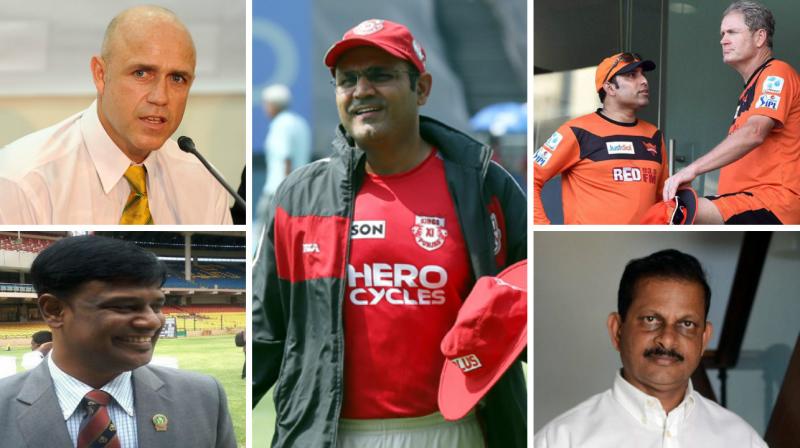 Virender Sehwag, Tom Moody, Richard Pybus, Lalchand Rajput and Dodda Ganesh are in contention become Team India head coach after Anil Kumble resigned from the position following differences with skipper Virat Kohli. (Photo: DC / BCCI / AFP / Twitter) Virender Sehwag, Tom Moody, Richard Pybus, Lalchand Rajput and Dodda Ganesh are in contention become Team India head coach after Anil Kumble resigned from the position following differences with skipper Virat Kohli. (Photo: DC / BCCI / AFP / Twitter)