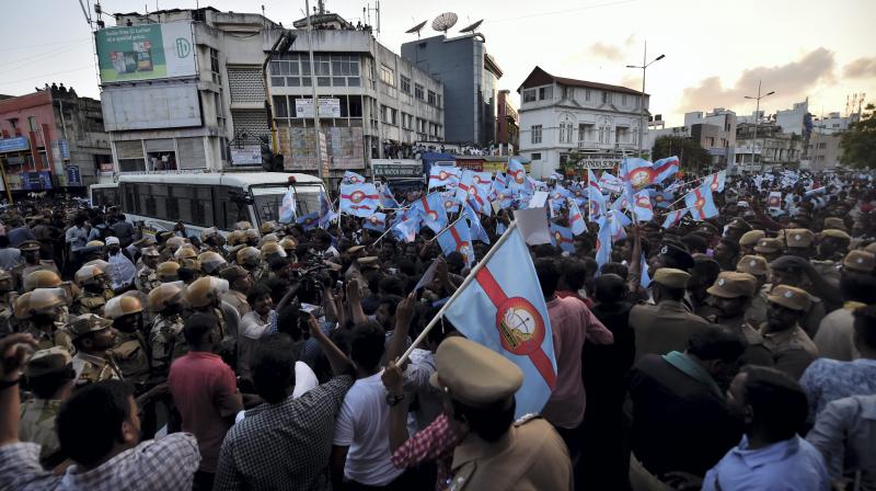 Massive protests were witnessed on Tuesday ahead of the match between CSK and Kolkata Knight Riders. (Photo: PTI) Massive protests were witnessed on Tuesday ahead of the match between CSK and Kolkata Knight Riders. (Photo: PTI)