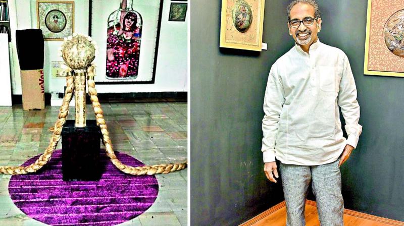 Artist A. Rajeshawar Rao’s work reflects a social message and is about ‘Beti Bachao’. His mixed media work in jute, paper and pulp depicts long plaited hairdo which is rare to find nowadays. Artist A. Rajeshawar Rao’s work reflects a social message and is about ‘Beti Bachao’. His mixed media work in jute, paper and pulp depicts long plaited hairdo which is rare to find nowadays.