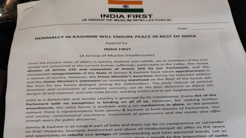 Offering a piece of advice the letter added, ‘Insaniyat, Kashmiriyat and above all Hindustaniyat do offer us space and opportunity to rebuild new bridges of understanding and inter-personal bonds.’ (Photo: ANI) Offering a piece of advice the letter added, ‘Insaniyat, Kashmiriyat and above all Hindustaniyat do offer us space and opportunity to rebuild new bridges of understanding and inter-personal bonds.’ (Photo: ANI)