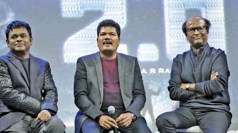 AR Rahman, Shankar and Rajinikanth AR Rahman, Shankar and Rajinikanth