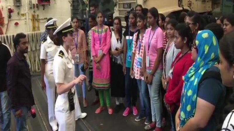 Students visit USS John Murtha from Vizag. (Photo: ANI) Students visit USS John Murtha from Vizag. (Photo: ANI)
