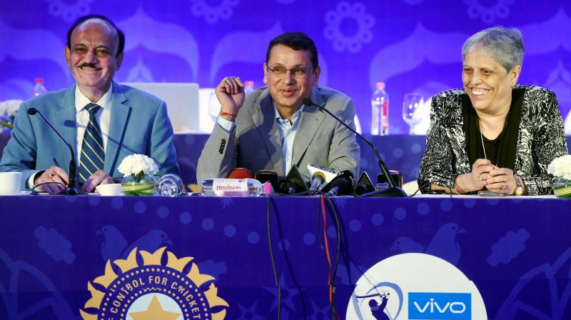 Star India CEO Uday Shankar flanked by BCCI president C K Khanna and Diana Edulji member of CoA BCCI at a press meet. (Photo: PTI) Star India CEO Uday Shankar flanked by BCCI president C K Khanna and Diana Edulji member of CoA BCCI at a press meet. (Photo: PTI)