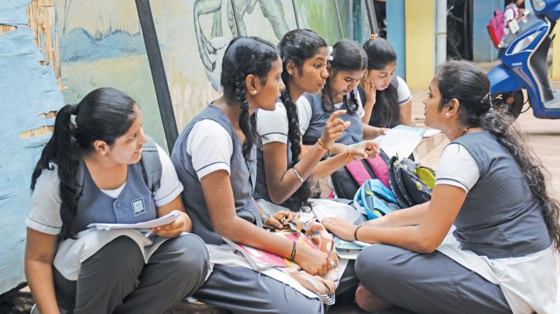 Students appearing for class 12 state board exams which began on Friday. Students appearing for class 12 state board exams which began on Friday.