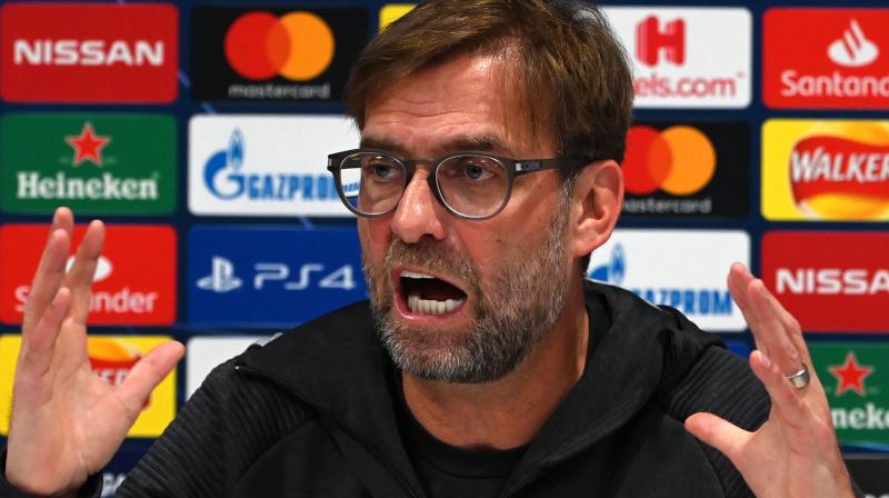 Jurgen Klopp at a press conference at Anfield stadium in Liverpool. AFP Photo