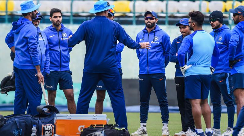 Indian cricket team during a practice session ahead of the first ODI against South Africa in Dharamshala on Wednesday. PTI Photo