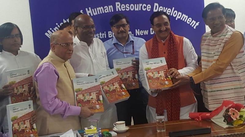 Dr Ramesh Pokhriyal Nishank, Sanjay Dhotre and R. Subrahmanyam. (Photo: Twitter/ @HRDMinistry) Dr Ramesh Pokhriyal Nishank, Sanjay Dhotre and R. Subrahmanyam. (Photo: Twitter/ @HRDMinistry)
