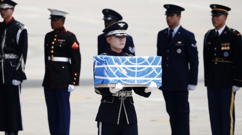 The United Nations Command said 55 cases of remains were retrieved from North Korea. (Photo: AP) The United Nations Command said 55 cases of remains were retrieved from North Korea. (Photo: AP)