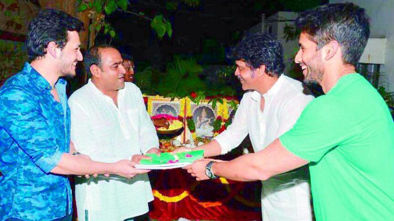 Akhil, VIkram Kumar, Nagarjuna and Naga Chaitanya at the launch. Akhil, VIkram Kumar, Nagarjuna and Naga Chaitanya at the launch.