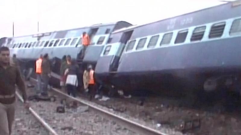 The derailed cochaes of Ajmer-Sealdah express. (Photo: ANI Twitter) The derailed cochaes of Ajmer-Sealdah express. (Photo: ANI Twitter)