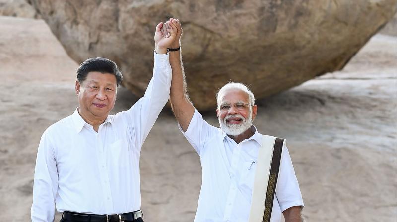Prime minister Narendra Modi with Chinese president Xi Jinping at their summit meeting in Mamallapuram in 2019. (PTI file photo))