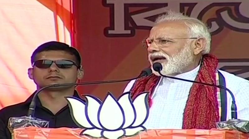 The PM also took potshots at Ms Banerjee referring to a dais her party has built for her rally adjoining the venue of his rally. (Image: ANI) The PM also took potshots at Ms Banerjee referring to a dais her party has built for her rally adjoining the venue of his rally. (Image: ANI)