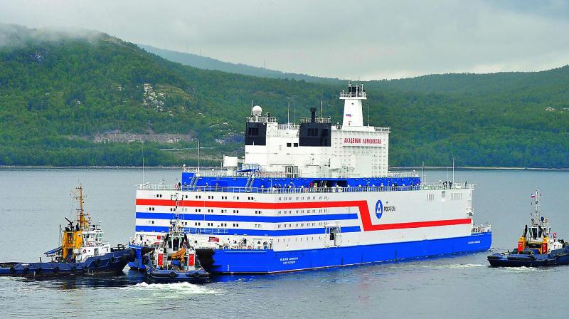 Floating power unit (FPU) Akademik Lomonosov being towed from the Arctic port of Murmansk. (File pic) Floating power unit (FPU) Akademik Lomonosov being towed from the Arctic port of Murmansk. (File pic)