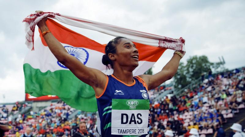 Hima Das' remarkable feat garnered appreciation from all over the country as many renowned personalities lauded the Assam sprinter on social media.(Photo: AP) Hima Das' remarkable feat garnered appreciation from all over the country as many renowned personalities lauded the Assam sprinter on social media.(Photo: AP)