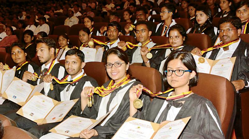 New graduates at the 5th Convocation of Rani Channamma University in Belagavi on Monday (Photo: KPN) New graduates at the 5th Convocation of Rani Channamma University in Belagavi on Monday (Photo: KPN)