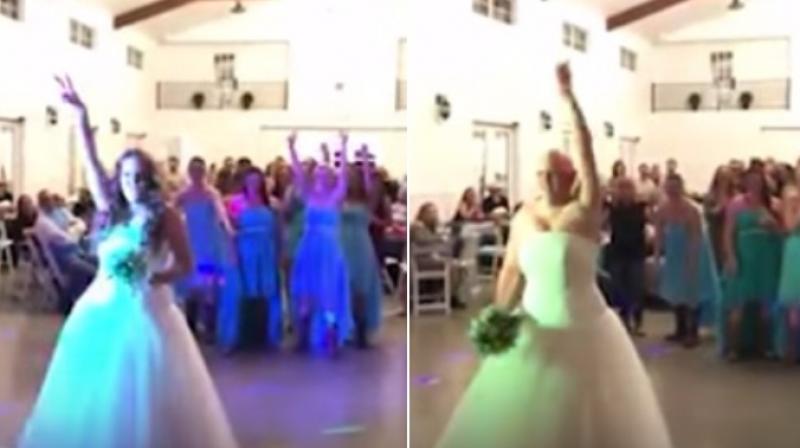 Jamie got married to her fiancé John Stephenson in Texas and removed her wig to show off her bald head. (Photo: Youtube) Jamie got married to her fiancé John Stephenson in Texas and removed her wig to show off her bald head. (Photo: Youtube)