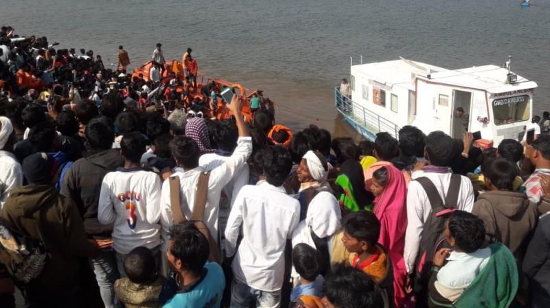 The boat was carrying around 60 people who were on way to perform a river worship ritual on the occasion of Makar Sankranti when it capsized, an official said. (Photo: Twitter | ANI) The boat was carrying around 60 people who were on way to perform a river worship ritual on the occasion of Makar Sankranti when it capsized, an official said. (Photo: Twitter | ANI)