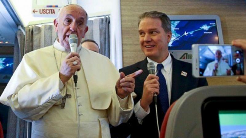 Pope Francis addresses journalists aboard the plane for his trip to Chile and Peru, on January 15, 2018. (Photo: AFP) Pope Francis addresses journalists aboard the plane for his trip to Chile and Peru, on January 15, 2018. (Photo: AFP)