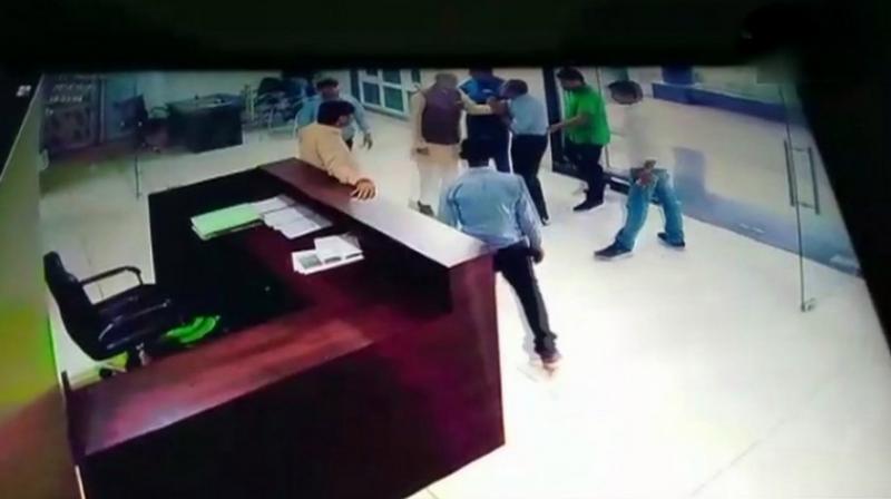 CCTV video shows staff being attacked at Purankhedi toll booth. (Photo: Twitter | ANI) CCTV video shows staff being attacked at Purankhedi toll booth. (Photo: Twitter | ANI)