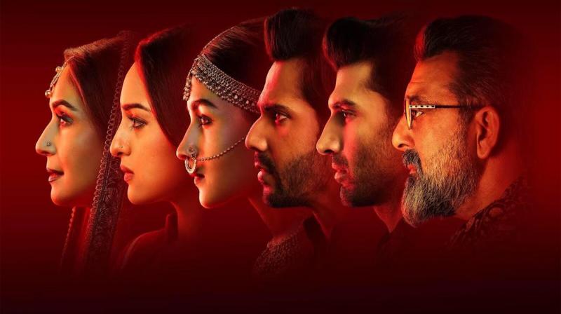 Kalank cast: Madhuri Dixit Nene, Sonakshi Sinha, Alia Bhatt, Varun Dhawan, Aditya Roy Kapur and Sanjay Dutt in the poster. (Photo: Twitter) Kalank cast: Madhuri Dixit Nene, Sonakshi Sinha, Alia Bhatt, Varun Dhawan, Aditya Roy Kapur and Sanjay Dutt in the poster. (Photo: Twitter)