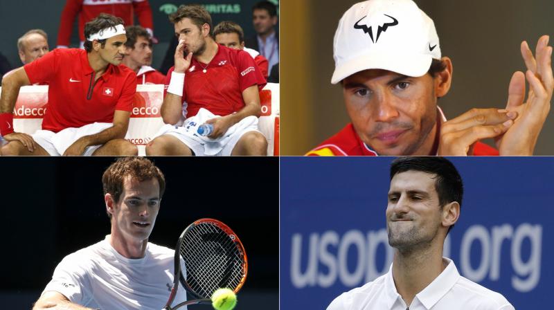 The 'big five' of tennis – Roger Federer and Stanislas Wawrinka (Switzerland), Rafael Nadal (Spain), Andy Murray (England) and Novak Djokovic (Serbia) are all missing from this week's first round of Davis Cup. (Photo: AP / PTI) The 'big five' of tennis – Roger Federer and Stanislas Wawrinka (Switzerland), Rafael Nadal (Spain), Andy Murray (England) and Novak Djokovic (Serbia) are all missing from this week's first round of Davis Cup. (Photo: AP / PTI)