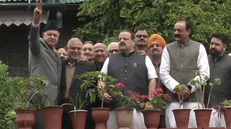The delegation was allowed by the Jammu and Kashmir administration to meet the father-son duo yesterday. (Photo: ANI) The delegation was allowed by the Jammu and Kashmir administration to meet the father-son duo yesterday. (Photo: ANI)